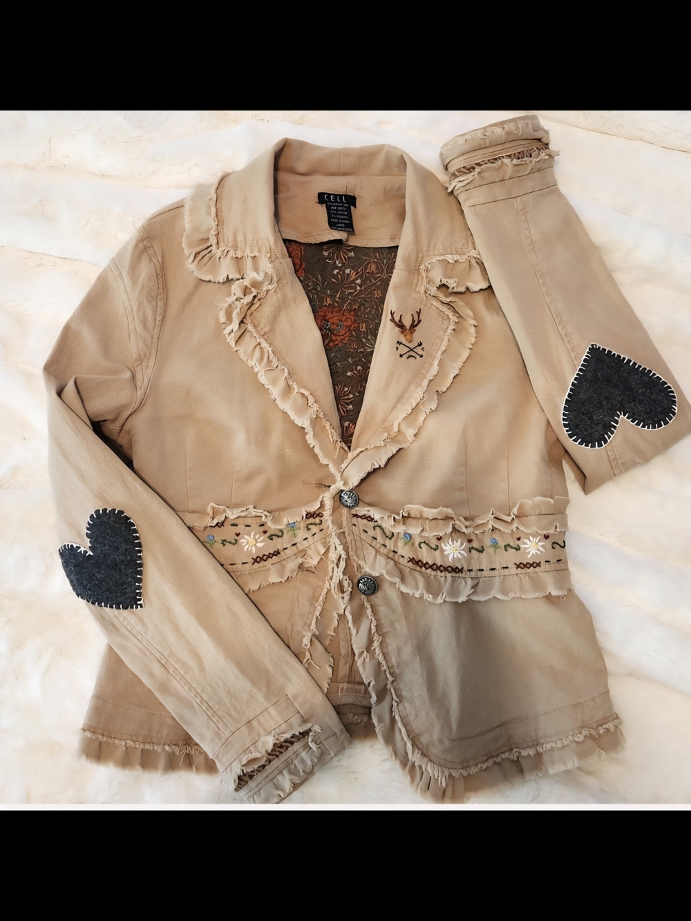Romantic Alpine Ruffled Jean Jacket with Hand Embroidery - Picture 4 of 8